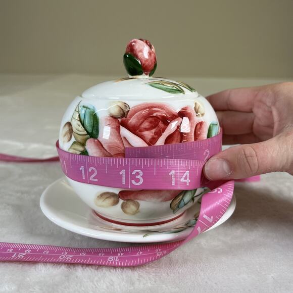 Lefton Handpainted Jelly/Jam Dish, Americana Rose Design 5”x 5” w/o Spoon Chrty - Picture 14 of 14